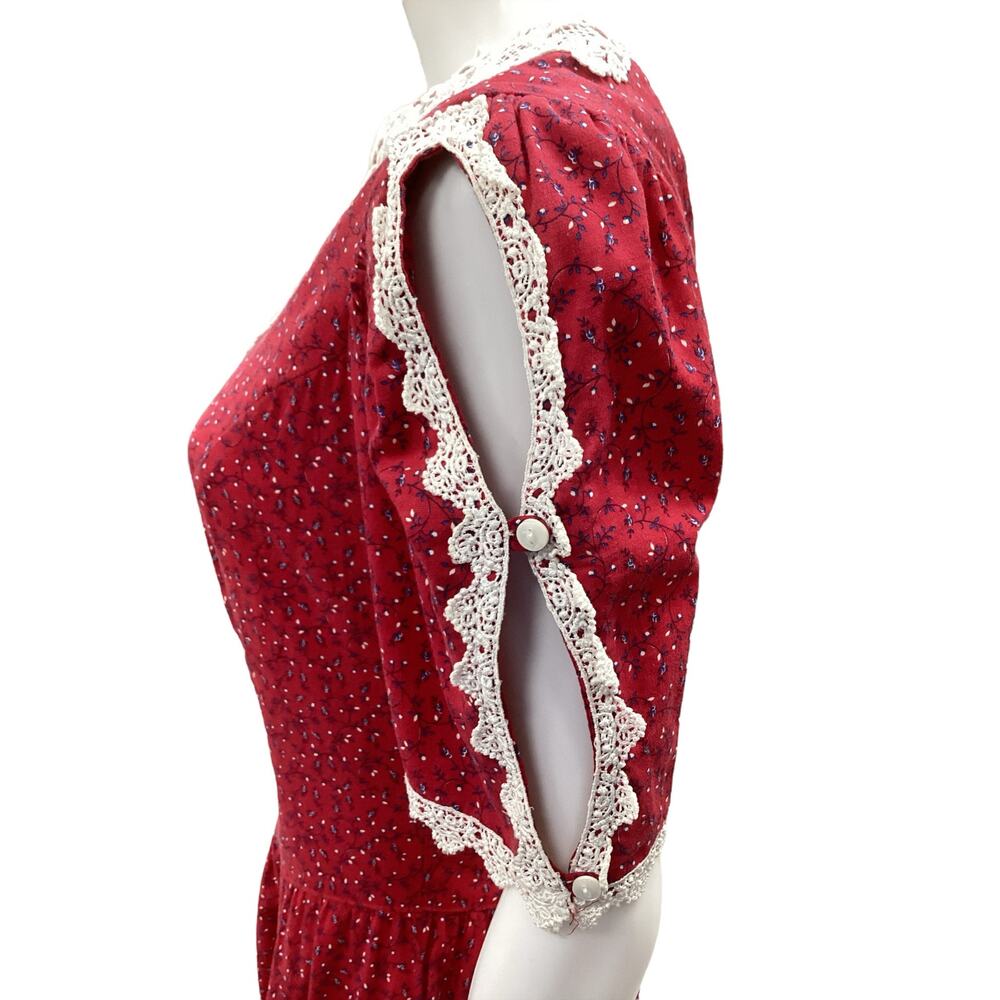Vintage Gunne Sax Dress Women’s Size M 100% Cotton Back Buttons Lace Trim Red - Picture 4 of 7